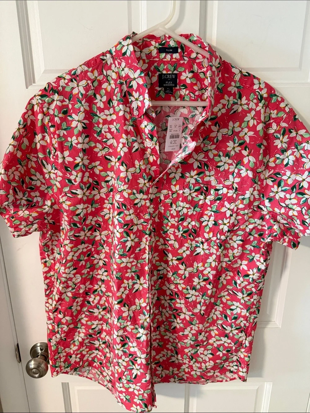 NWT J.Crew Men's Slim Flex Short Sleeve Floral Button Down Shirt Size XL